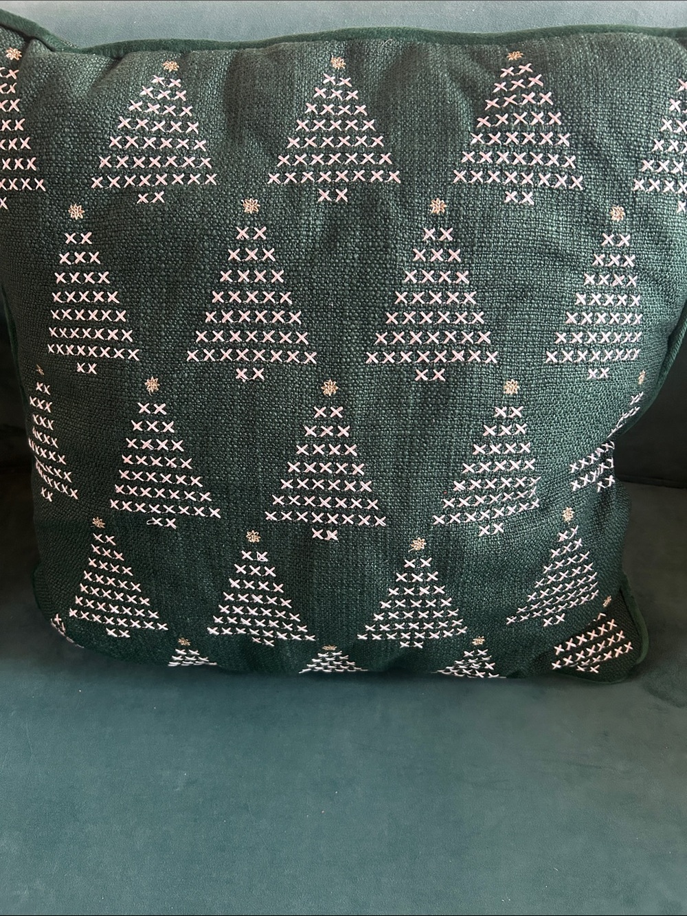 Kirklands Dark Green Holiday Tree Embroidered Throw Pillow